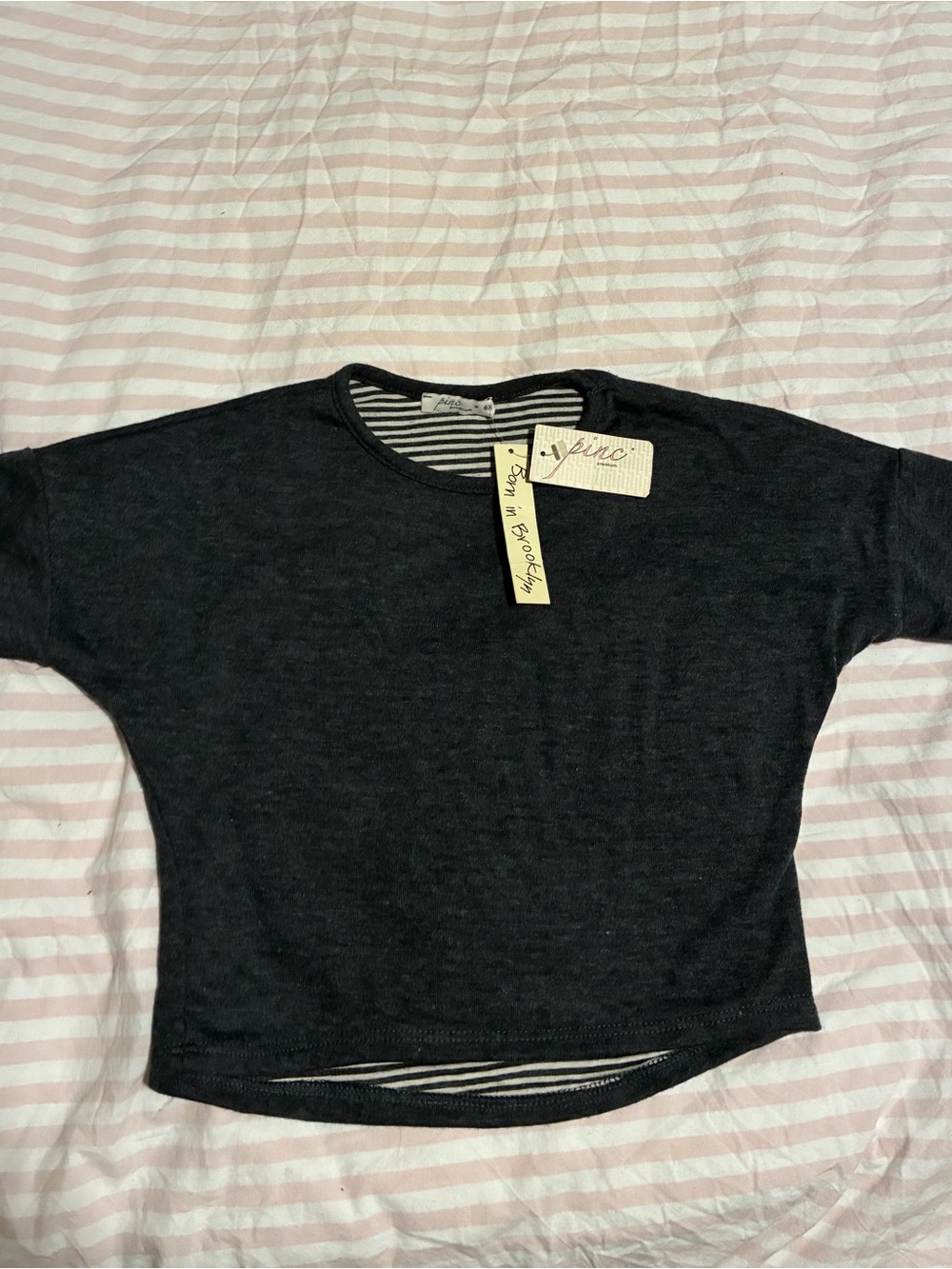 Pinc Premium Dark Gray Short Sleeve Tee with Striped Trim